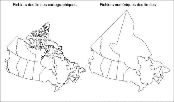 Figure : Exemple d'un fichier des limites cartographiques et d'un fichier numérique des limites (provinces et territoires).
